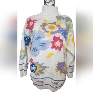 Vintage 80s Floral Grandma Sweater Size Large